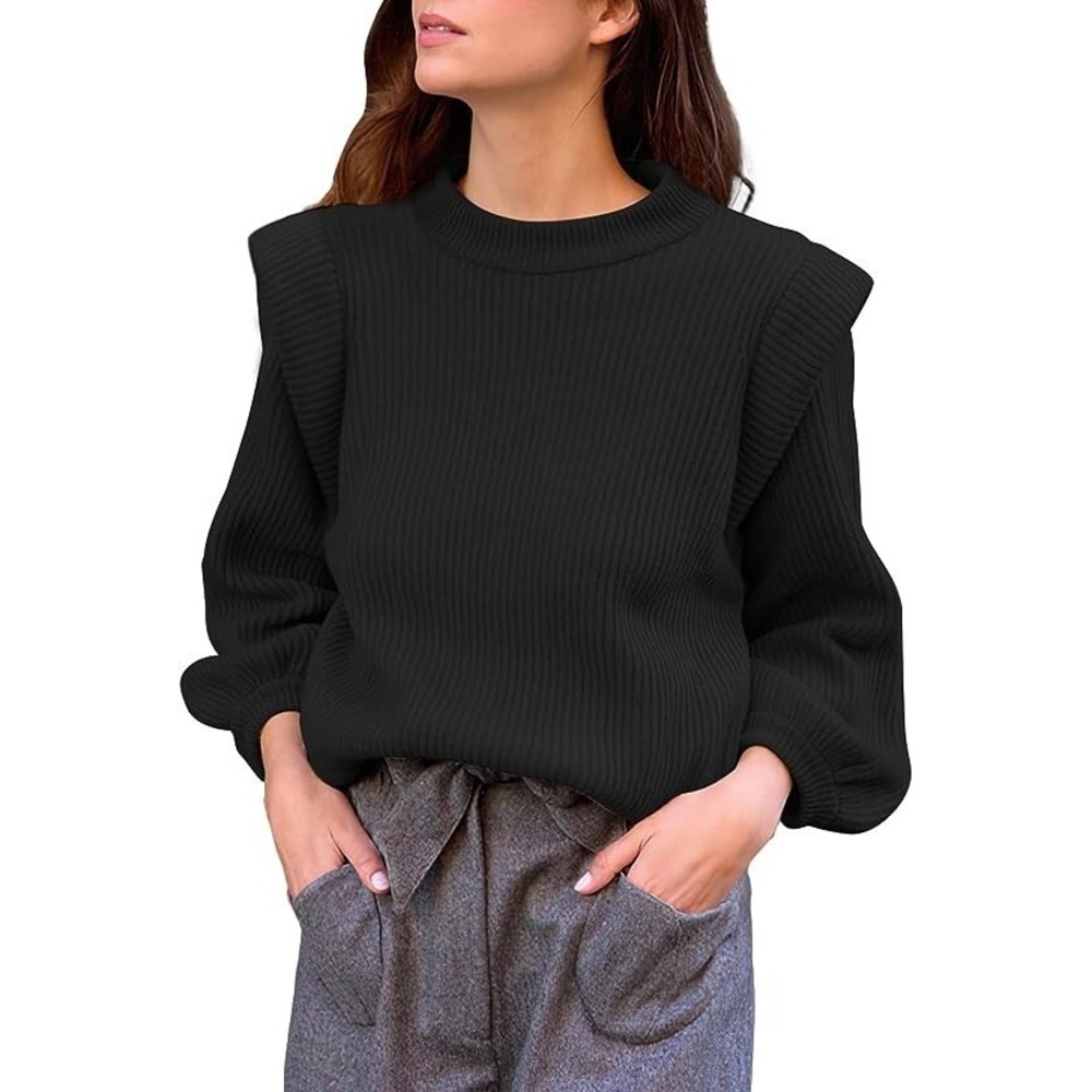 LouKeith Womens Long Sleeve Knit Sweater Crewneck Striped Loose Pullover Tops L